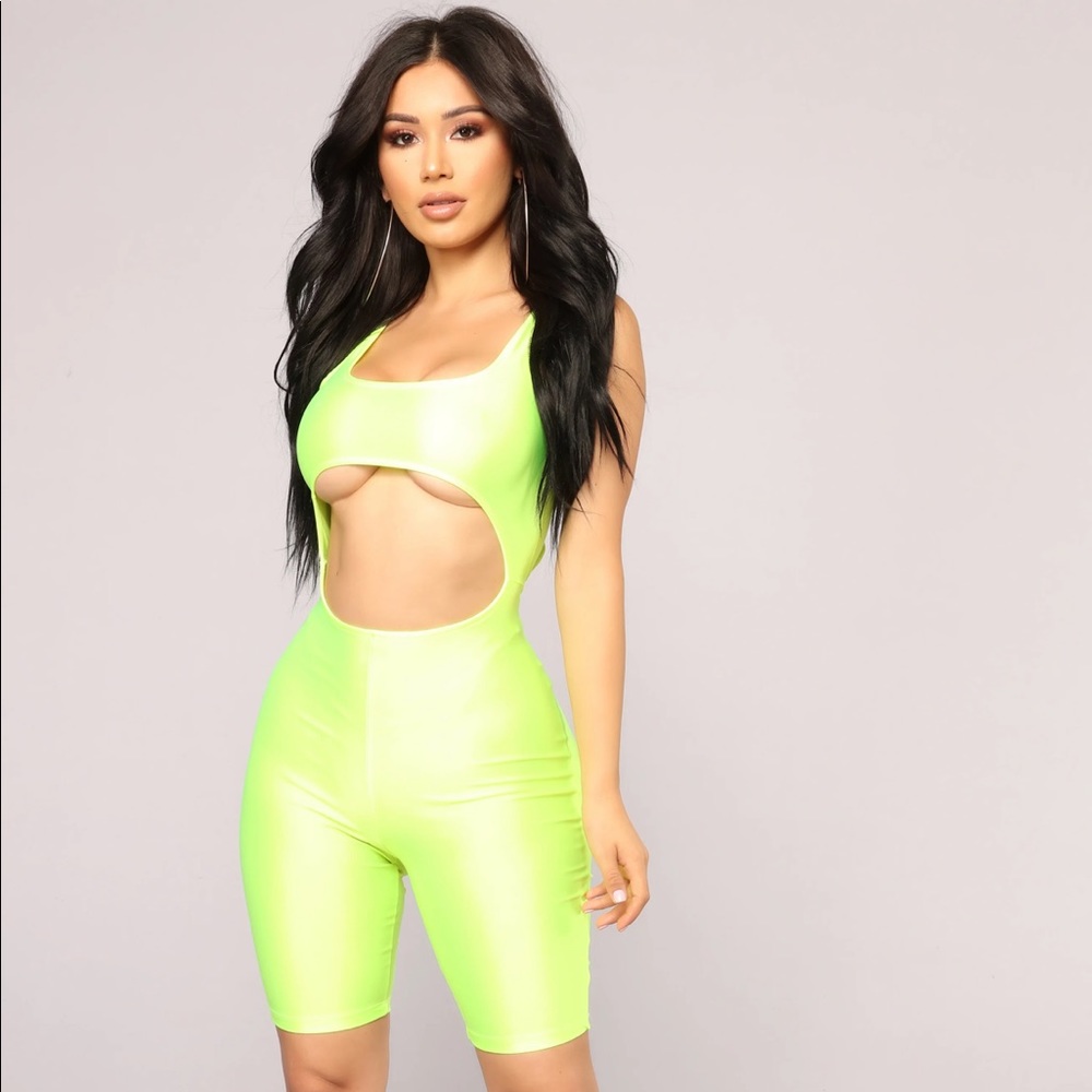 Cut to the Chase Cut Out Romper Neon Yellow